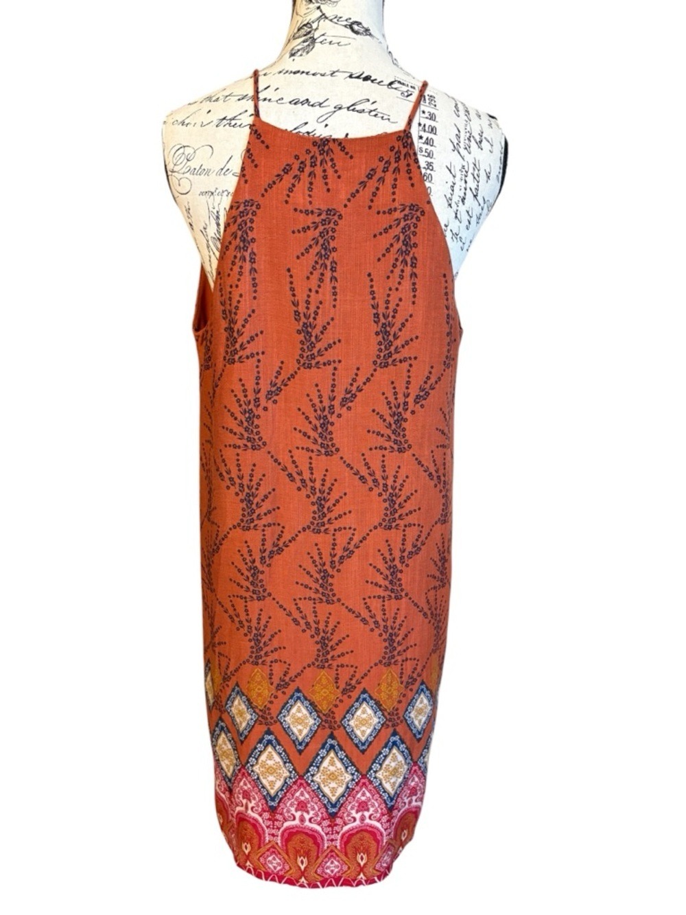 Monteau Bohemian Keyhole Halter Midi Dress Embroidered Trim Rust Size L - Picture 4 of 5